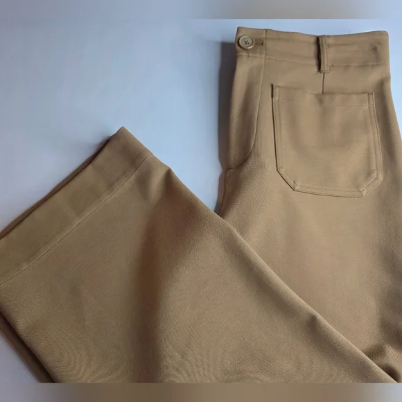 Jones & Co Tan High Rise Wide Leg Ankle Trousers Stretch Thick Size 10 2250-Ai - Picture 3 of 12